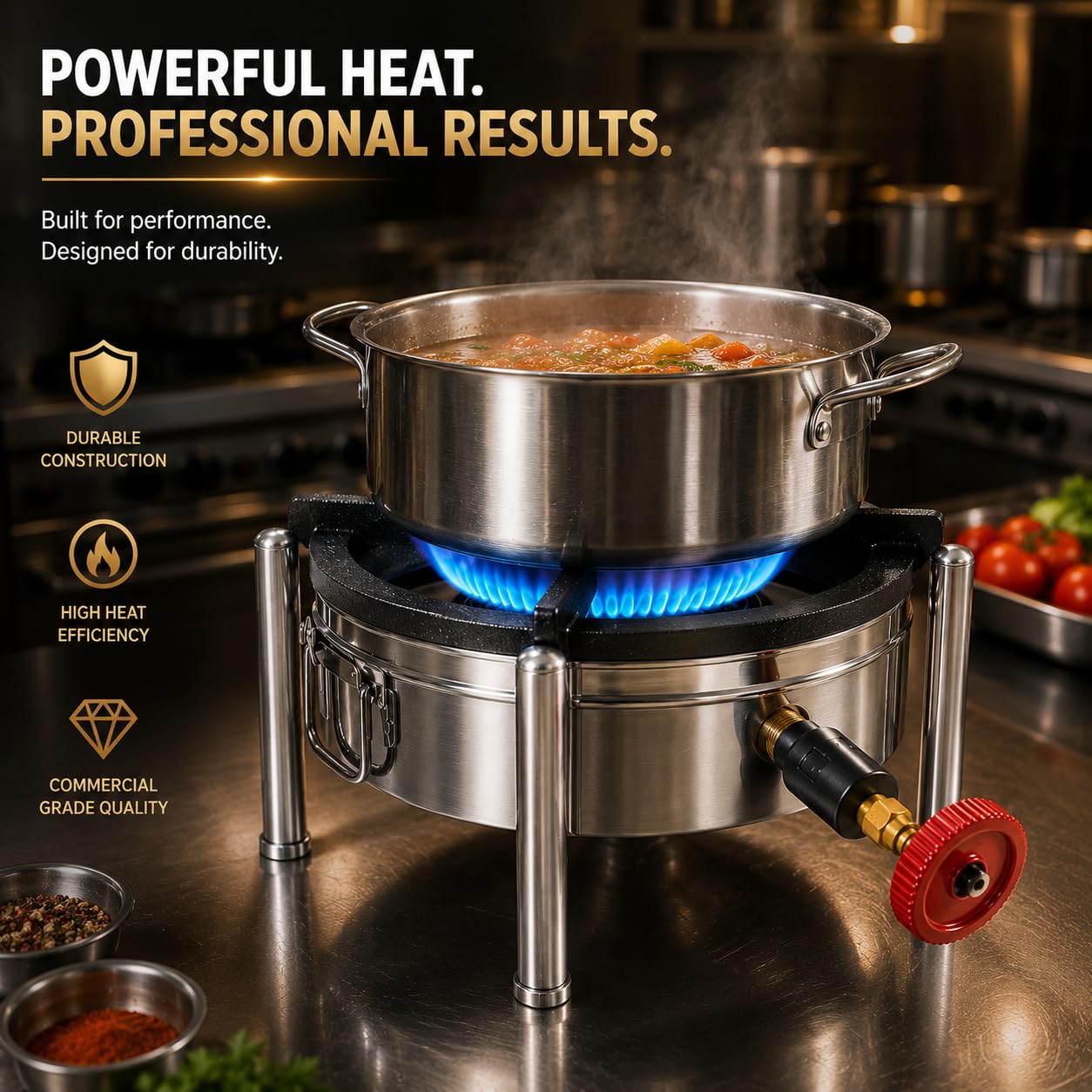 Gurubhai Equipments Round Catering Burner Heavy Duty LPG Gas Stove Stainless Steel Commercial Cooktop for Hotel Restaurant Catering Kitchen