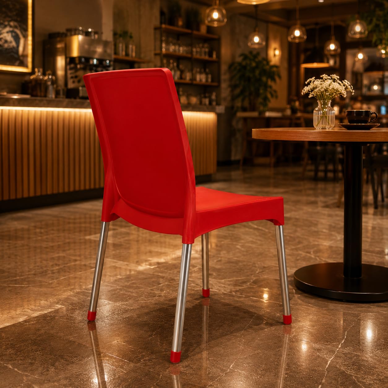 GURUBHAI EQUIPMENTS Dining Chair Restaurant Chair Cafe Chair for Home Dining Room Indoor Outdoor Seating (CHR-SS-RED-Pack-4)