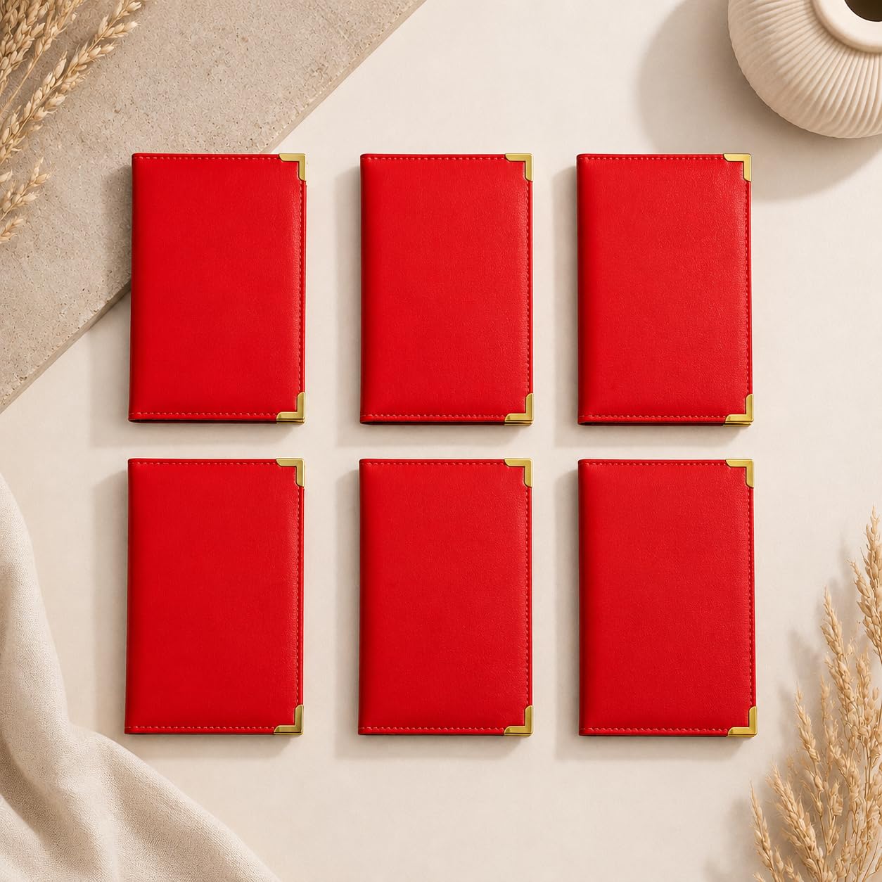 Gurubhai Equipments Premium Red Bill Folder – Pack of 6 | PU Leather Restaurant Bill Holder with Golden Corners | Stylish & Durable Check Presenter for Hotels, Cafés & Restaurants
