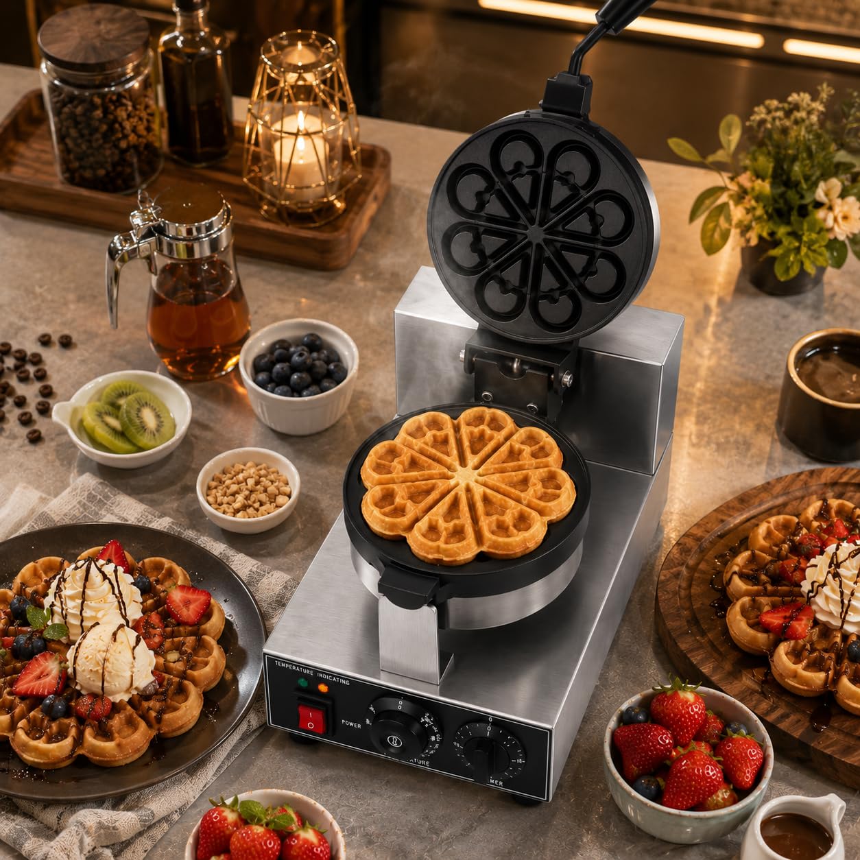 Gurubhai Equipments Commercial Waffle Maker Machine, Electric Belgian Waffle Baker, Professional Waffle Machine for Cafe Bakery Restaurant Food Stall