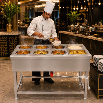Gurubhai Equipments Electric Bain Marie Counter – Commercial Food Warmer GN Pans for Buffet, Restaurant, Hotel & Catering Service
