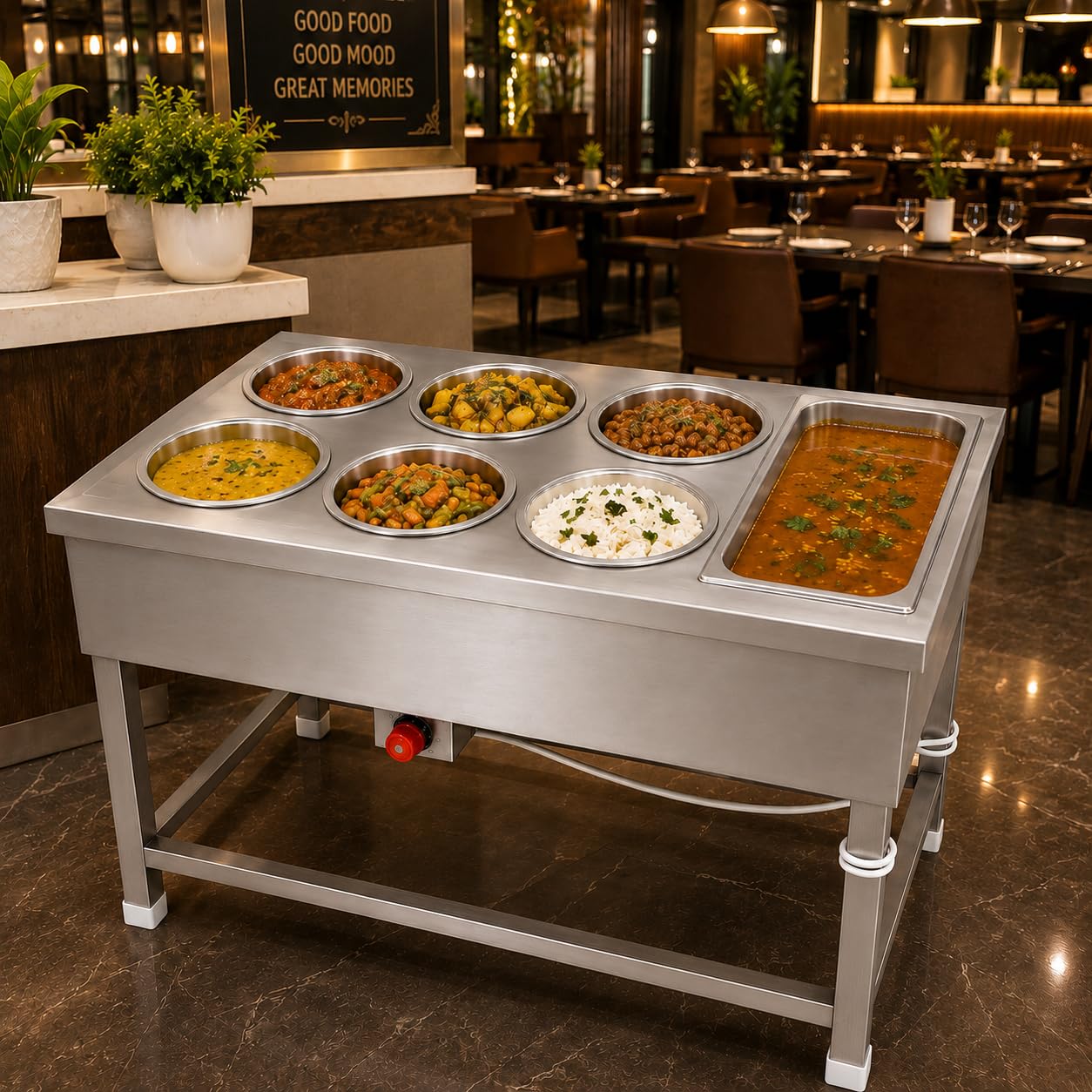 Gurubhai Equipments Electric Bain Marie Counter – Commercial Food Warmer GN Pans for Buffet, Restaurant, Hotel & Catering Service