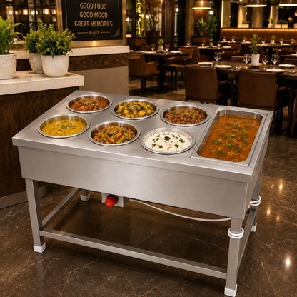 Gurubhai Equipments Electric Bain Marie Counter – Commercial Food Warmer GN Pans for Buffet, Restaurant, Hotel & Catering Service