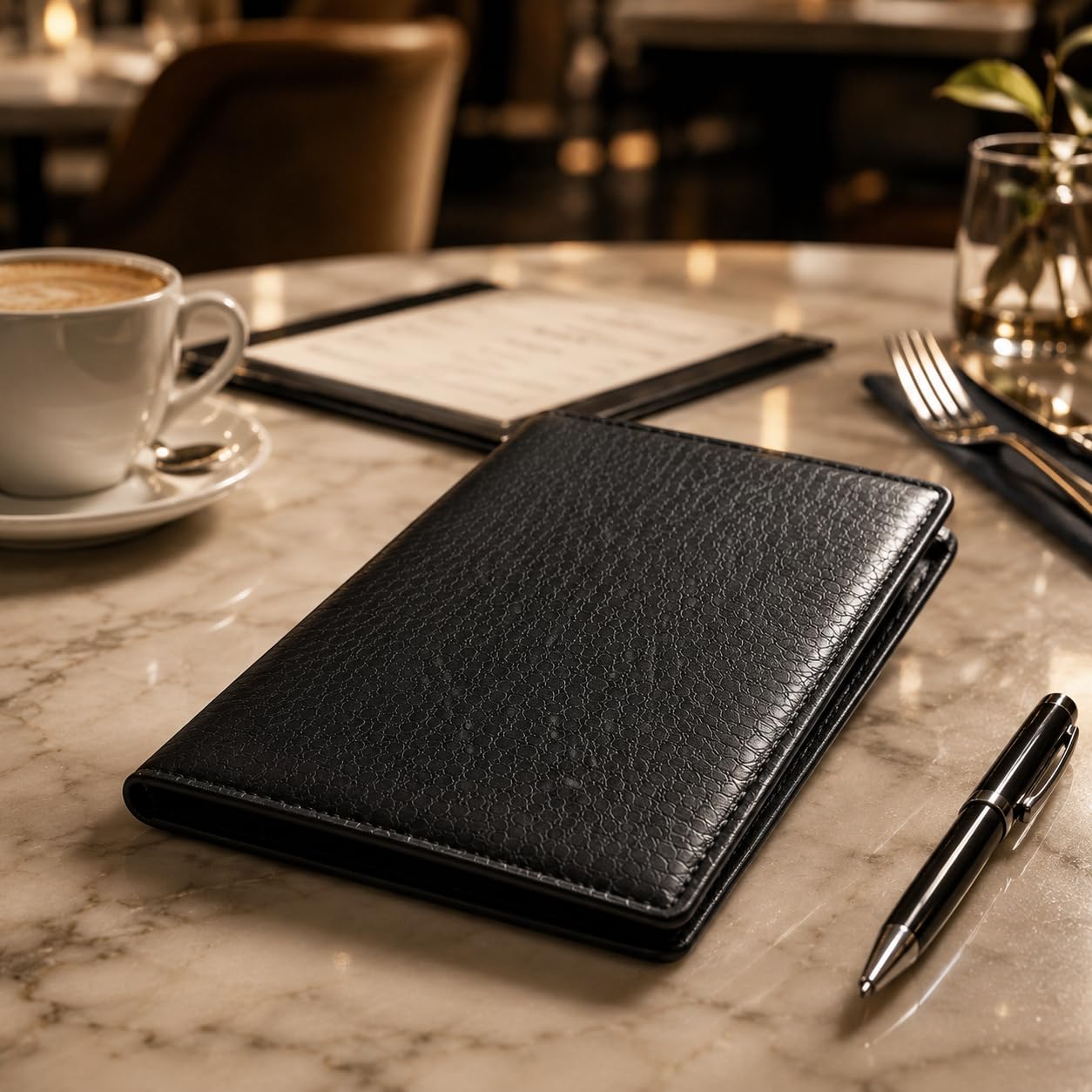 Gurubhai Equipments Restaurant Menu Folder – Set of 3 PU Leather Menu Holders with Transparent Sleeves | Durable, Easy-to-Clean Menu Covers for Hotels, Cafes, Bars & Restaurants