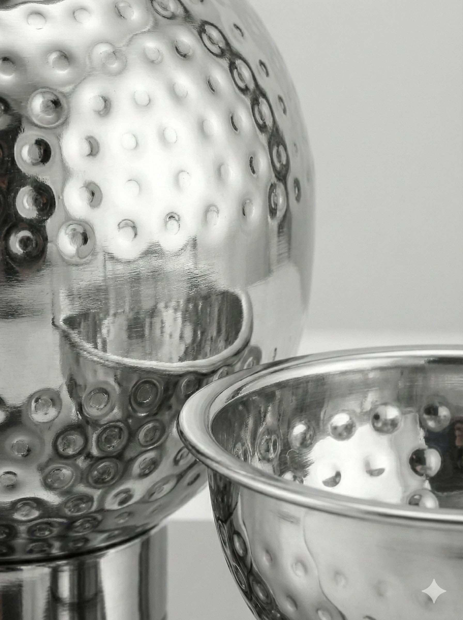 Gurubhai Equipments Hammered Stainless Steel Pani Puri Matka Set – 2 Water Matkas & 3 Serving Bowls