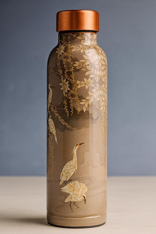 GURUBHAI EQUIPMENTS Pure Copper Water Bottle – 1L Capacity with Printed Design for Ayurvedic Benefits, Health, Yoga & Daily Hydration | Leak-Proof & Eco-Friendly