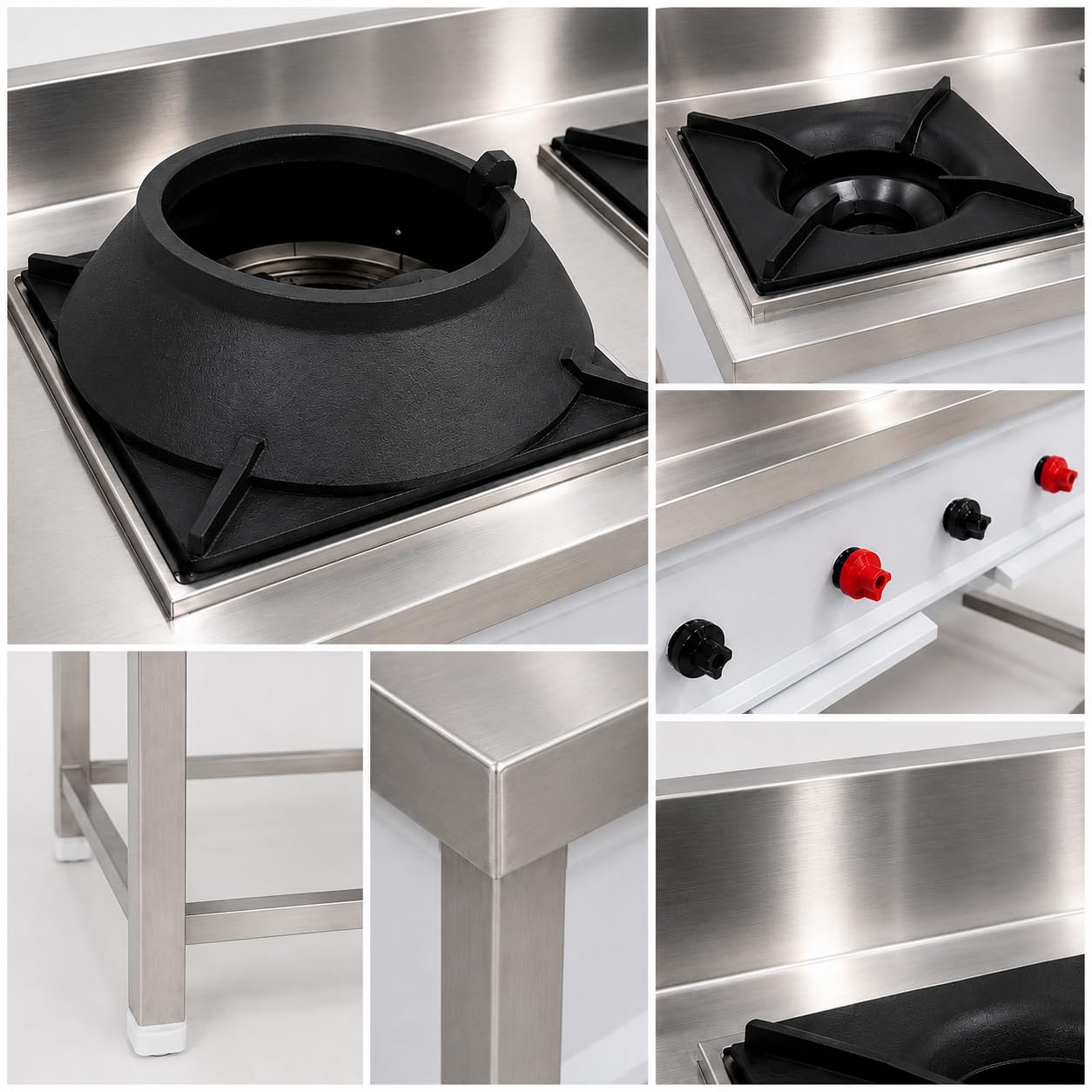 Gurubhai Equipments 3 Burner Stainless Steel Commercial Gas Stove with 1 Chinese Burner & 2 Single Burners Heavy Duty Cooking Range for Hotel Restaurant Kitchen