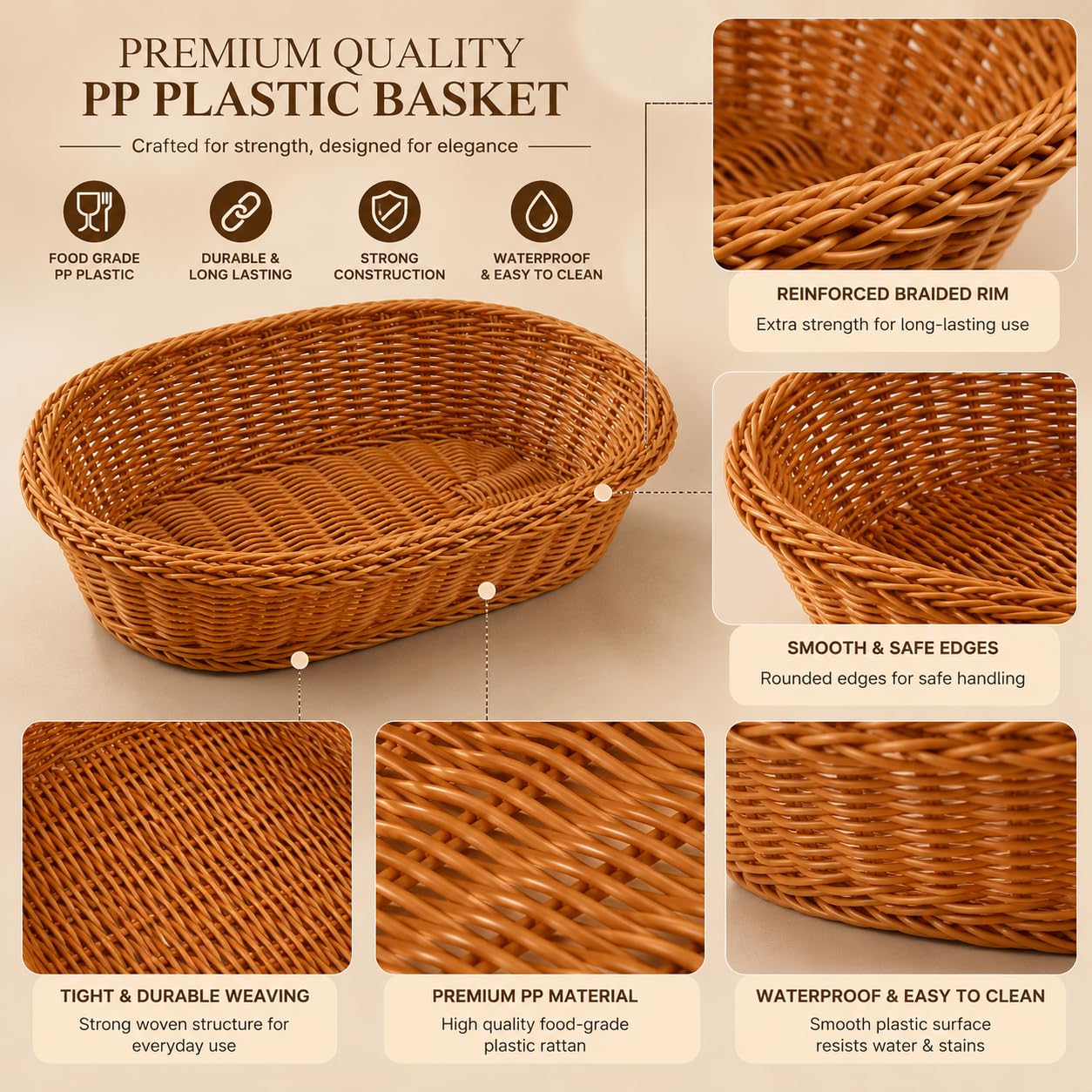 Gurubhai Equipments Wicker Basket with Handle, Handwoven Storage and Carry Basket for Home, Kitchen, Laundry and Gift Hampers