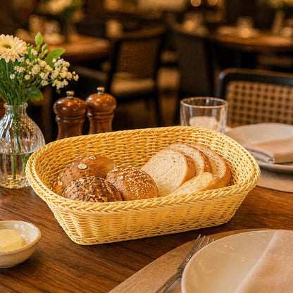 Gurubhai Equipments Rattan-Style Bread & Roti Basket – Set of 6 | Oval Woven Serving Basket for Snacks, Bakery Items, Chapati & More | Lightweight & Easy-to-Clean for Homes, Cafés & Restaurants