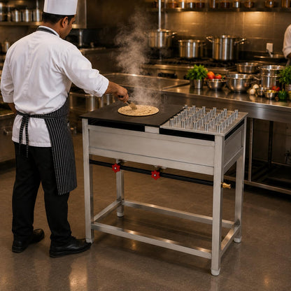 Gurubhai Equipments Stainless Steel Roti Bhatti – Commercial Gas Roti Bhatti for Hotel & Restaurant Use | Heavy-Duty Roti Cooking Bhatti with Bullet Burner for Tandoor & Kitchen Use