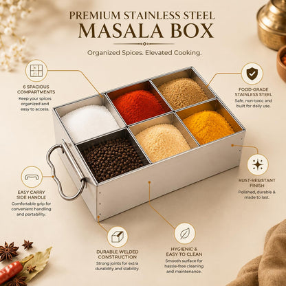 GURUBHAI EQUIPMENTS Stainless Steel Masala Peti | Compartments Spice Box | Masala Container | Spice Box for Kitchen, Restaurant & Hotel use