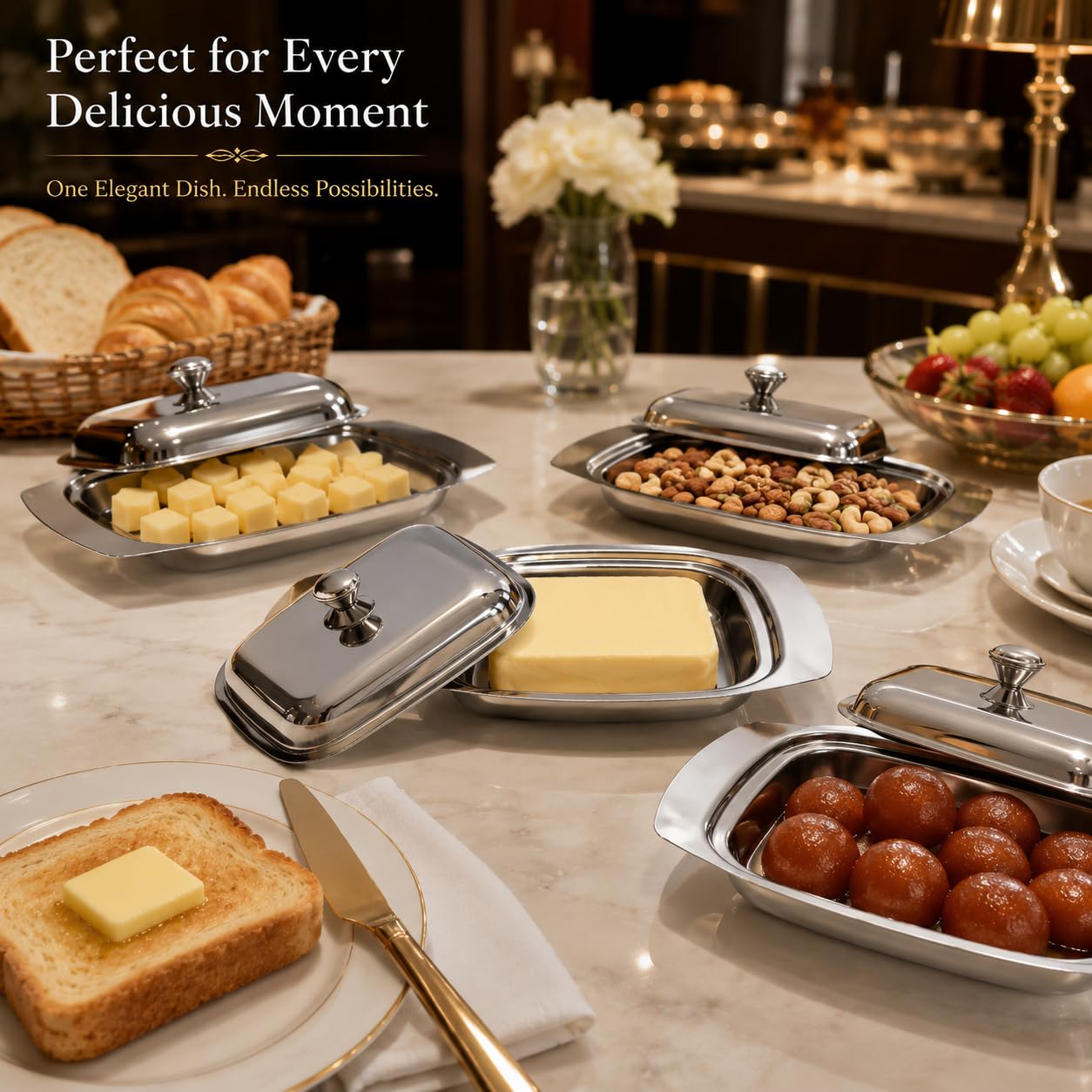 Gurubhai Equipments Stainless Steel Butter Dish with Lid – Rust-Free Butter Box for Storage & Table Serving | Elegant Serveware for Home, Café & Restaurant Use