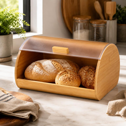 GURUBHAI EQUIPMENTS Roll Top Bread Box for Kitchen Countertop | Large Bread Storage Bin with Smooth Sliding Lid Keeps Bread Fresh | Modern Bread Box for Cafes & Bakeries