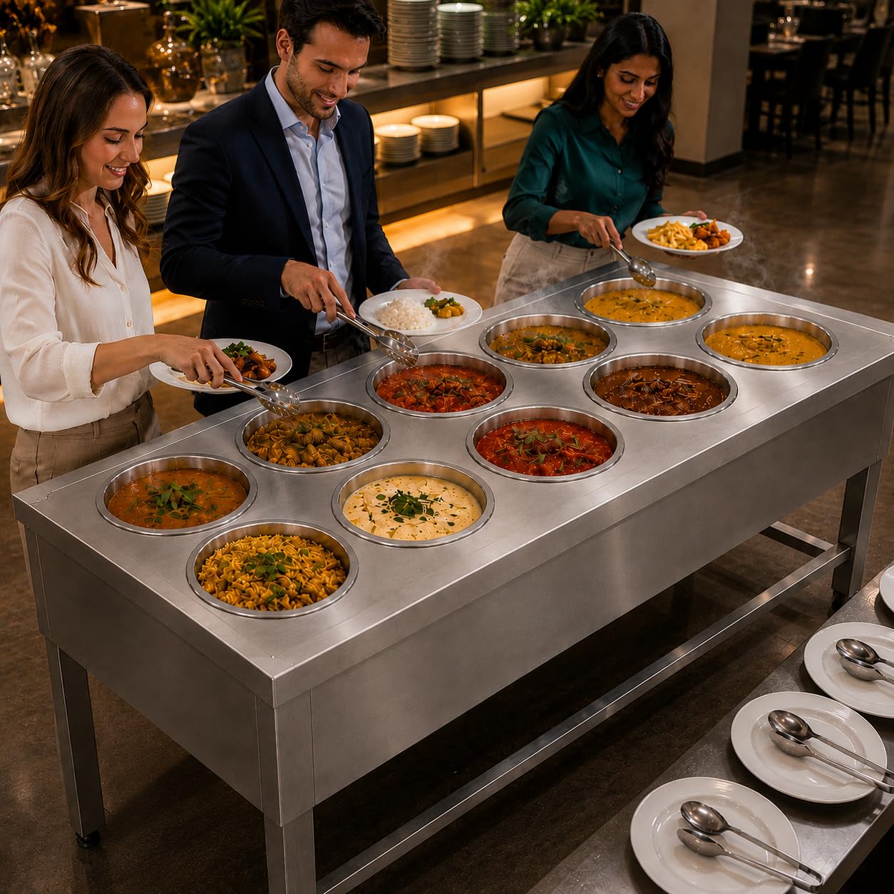 Gurubhai Equipments 10 Pot Electric Bain Marie Commercial Food Warmer Stainless Steel Steam Table Buffet Counter for Hotel Restaurant Catering