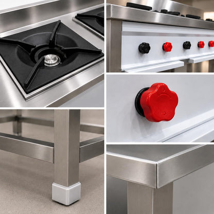 Gurubhai Equipments Stainless Steel Commercial Single Burner Gas Stove Table with Worktop Backsplash & Under Shelf for Hotel Restaurant Kitchen