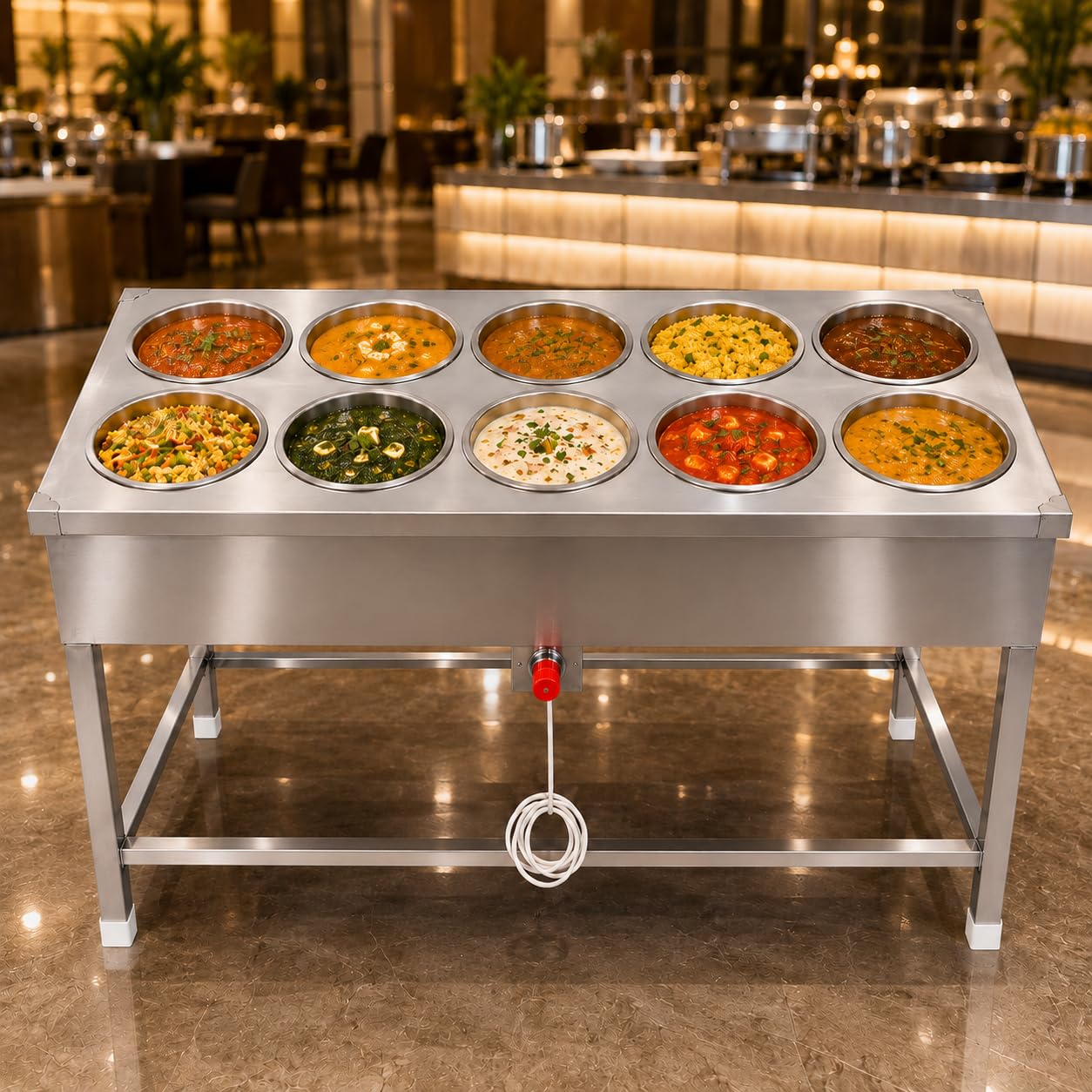 Gurubhai Equipments Electric Bain Marie Commercial Food Warmer Steam Table Buffet Counter for Restaurant Catering