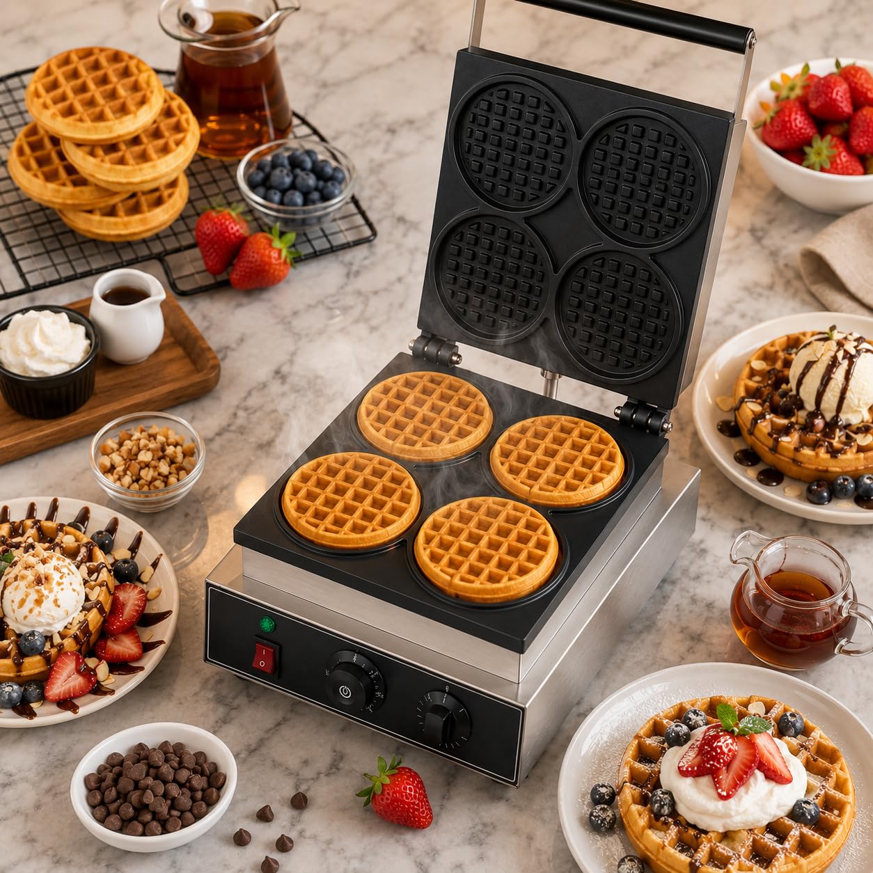 Gurubhai Equipments Commercial Waffle Maker Machine, Electric Belgian Waffle Baker, Professional Waffle Machine for Cafe Bakery Restaurant Food Stall