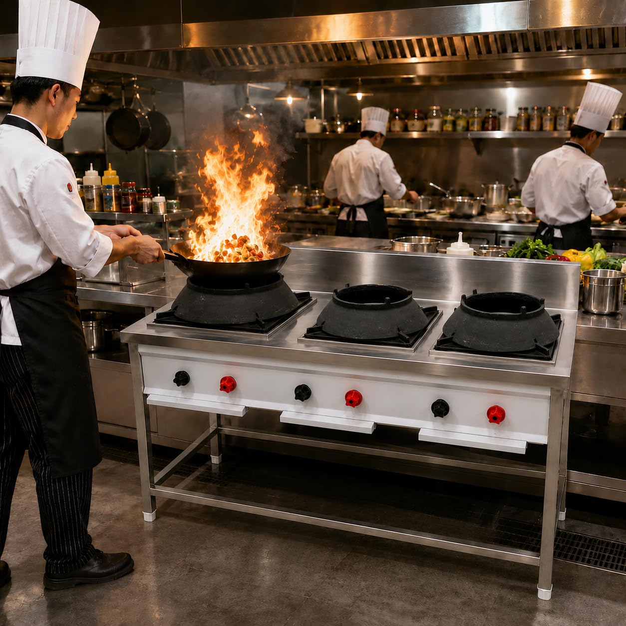 Gurubhai Equipments 4 Burner Stainless Steel Commercial Gas Stove Heavy Duty Cooking Range with Backsplash for Hotel Restaurant Industrial Kitchen