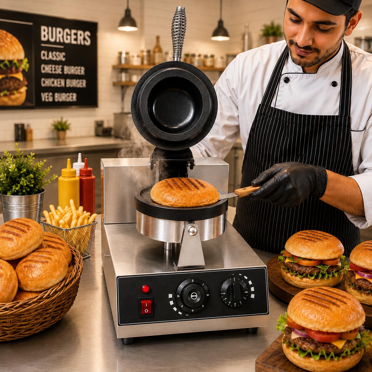 Gurubhai Equipments Burger Press Maker Machine, Commercial Hamburger Patty Press, Heavy Duty Patty Mould Maker for Restaurant Cafe Kitchen