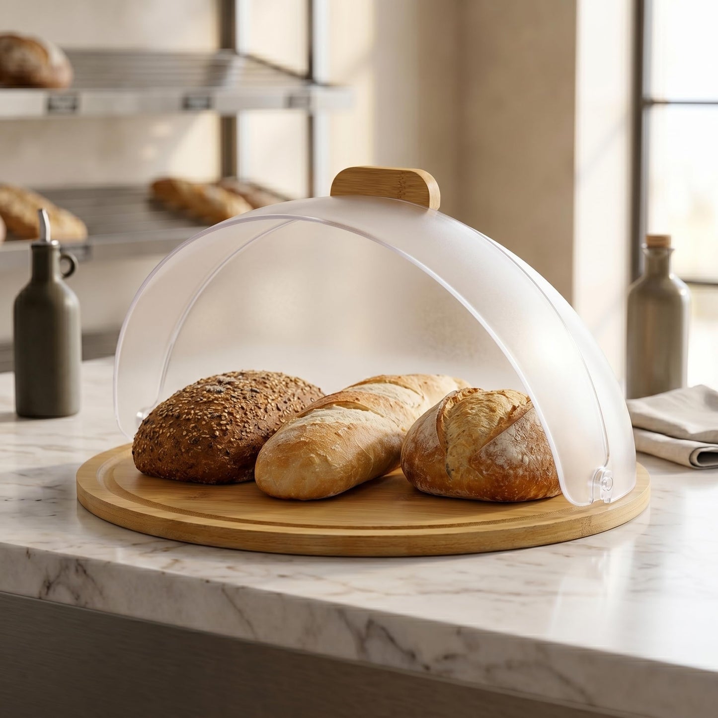 GURUBHAI EQUIPMENTS Roll Top Bread Box for Kitchen Countertop | Large Bread Storage Bin with Smooth Sliding Lid Keeps Bread Fresh | Modern Bread Box for Cafes & Bakeries