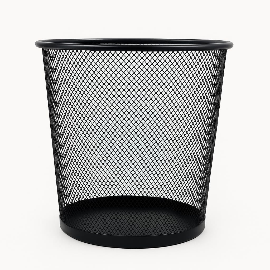 GURUBHAI EQUIPMENTS Metal Mesh Waste Bin | Black Dustbin for Office, Home, Kitchen, Study Room & Bathroom | Round Open Trash Can for Paper & Dry Waste (Steel Mesh, Rust-Resistant)
