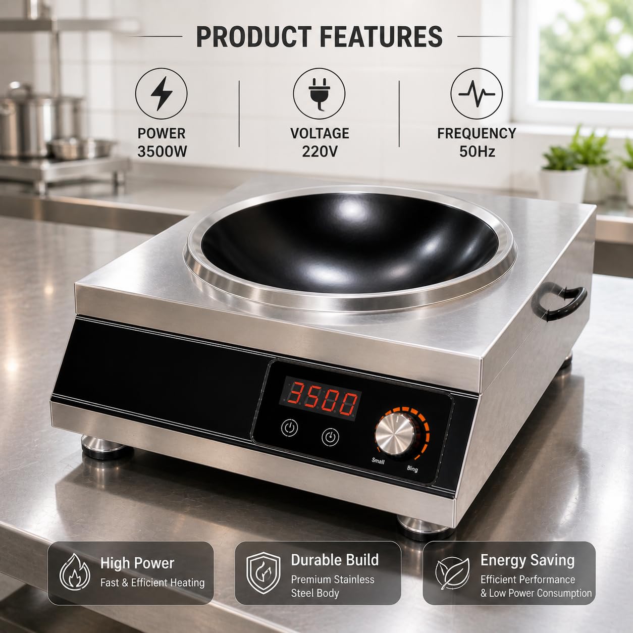 Gurubhai Equipment Commercial Induction Cooktop | Flat Induction Stove with Temperature Control | Heavy Duty Commercial Induction for Restaurant, Hotel & Catering Kitchen