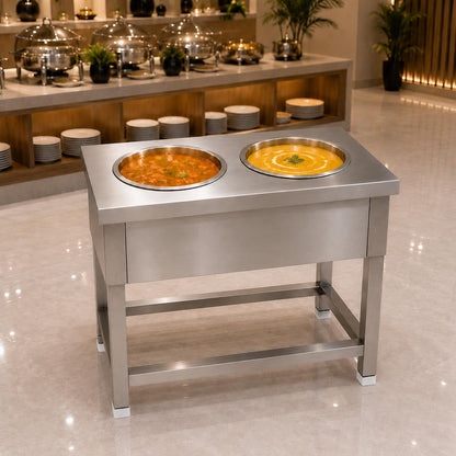 Gurubhai Equipments 2 Pot Electric Bain Marie Commercial Food Warmer Stainless Steel Steam Table Buffet Counter for Restaurant Catering