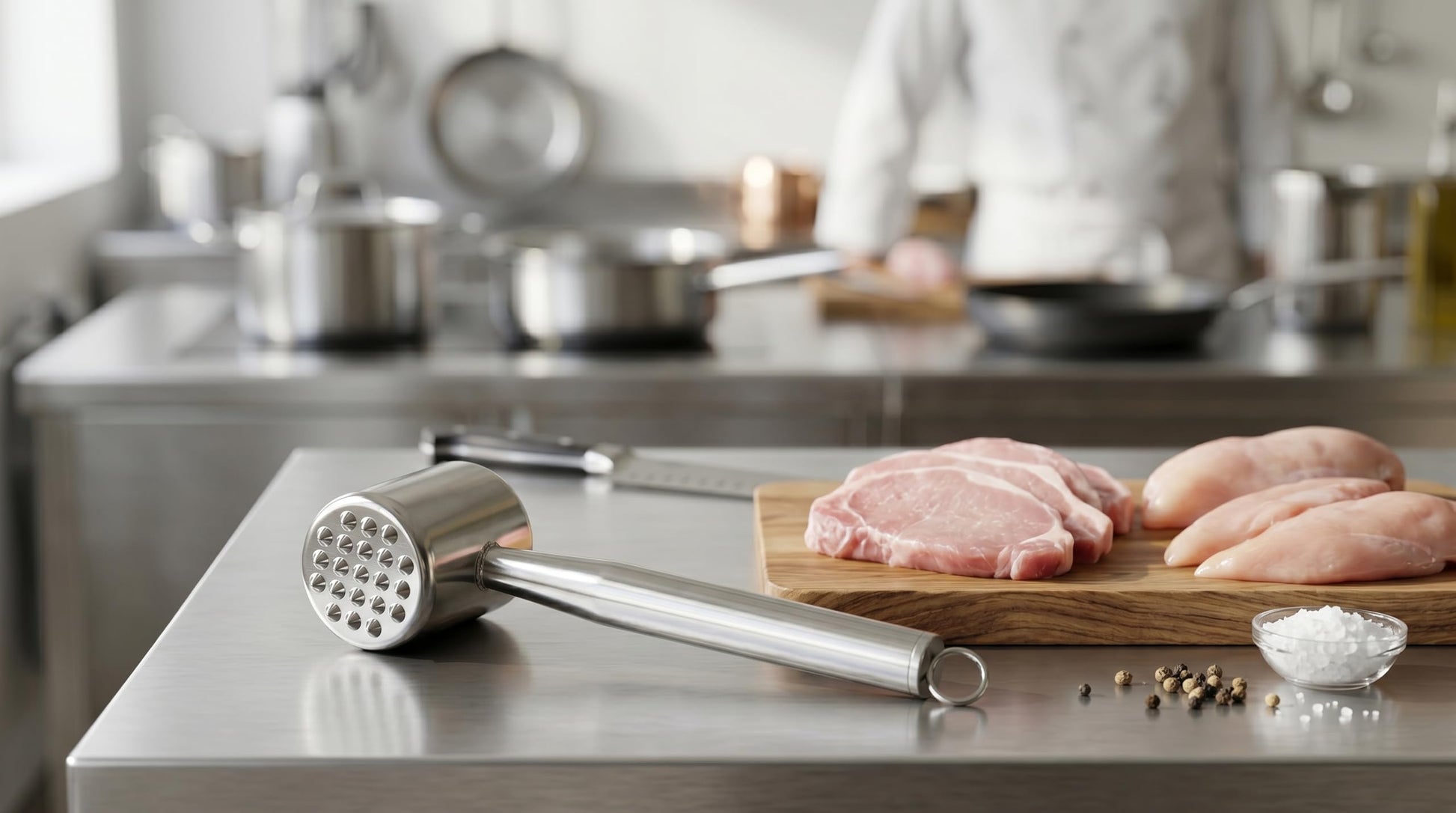 Gurubhai Equipments Stainless Steel Meat Tenderizer Mallet Dual Sided Meat Hammer for Chicken Steak Beef Veal Cutlets Kitchen Meat Pounder Tool