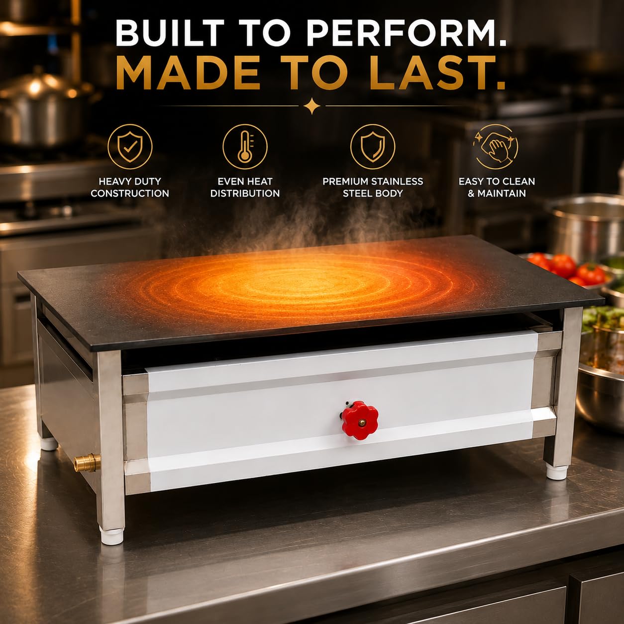 Gurubhai Equipments Stainless Steel Dosa Bhatti Hot Plate Counter with MS Top – Commercial Gas Griddle Bhatti for Restaurant, Hotel & Catering Use | Heavy-Duty Dosa Tawa Cooking Station