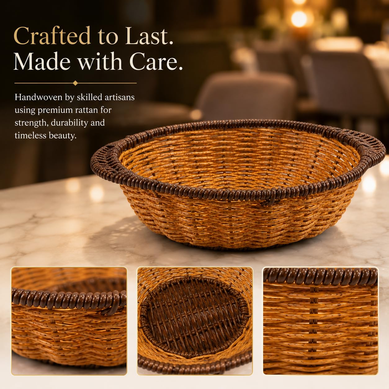 Gurubhai Equipments Wicker Basket with Handle, Handwoven Storage and Carry Basket for Home, Kitchen, Laundry and Gift Hampers