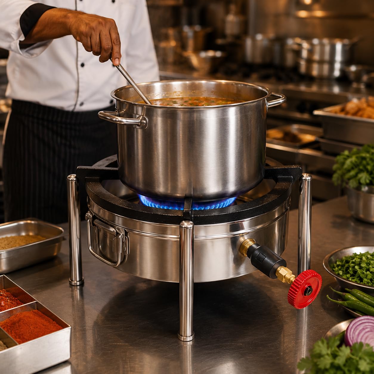 Gurubhai Equipments 12x12 Inch Catering Burner Heavy Duty Commercial LPG Gas Stove Stainless Steel Cooktop for Hotel Restaurant Catering Kitchen