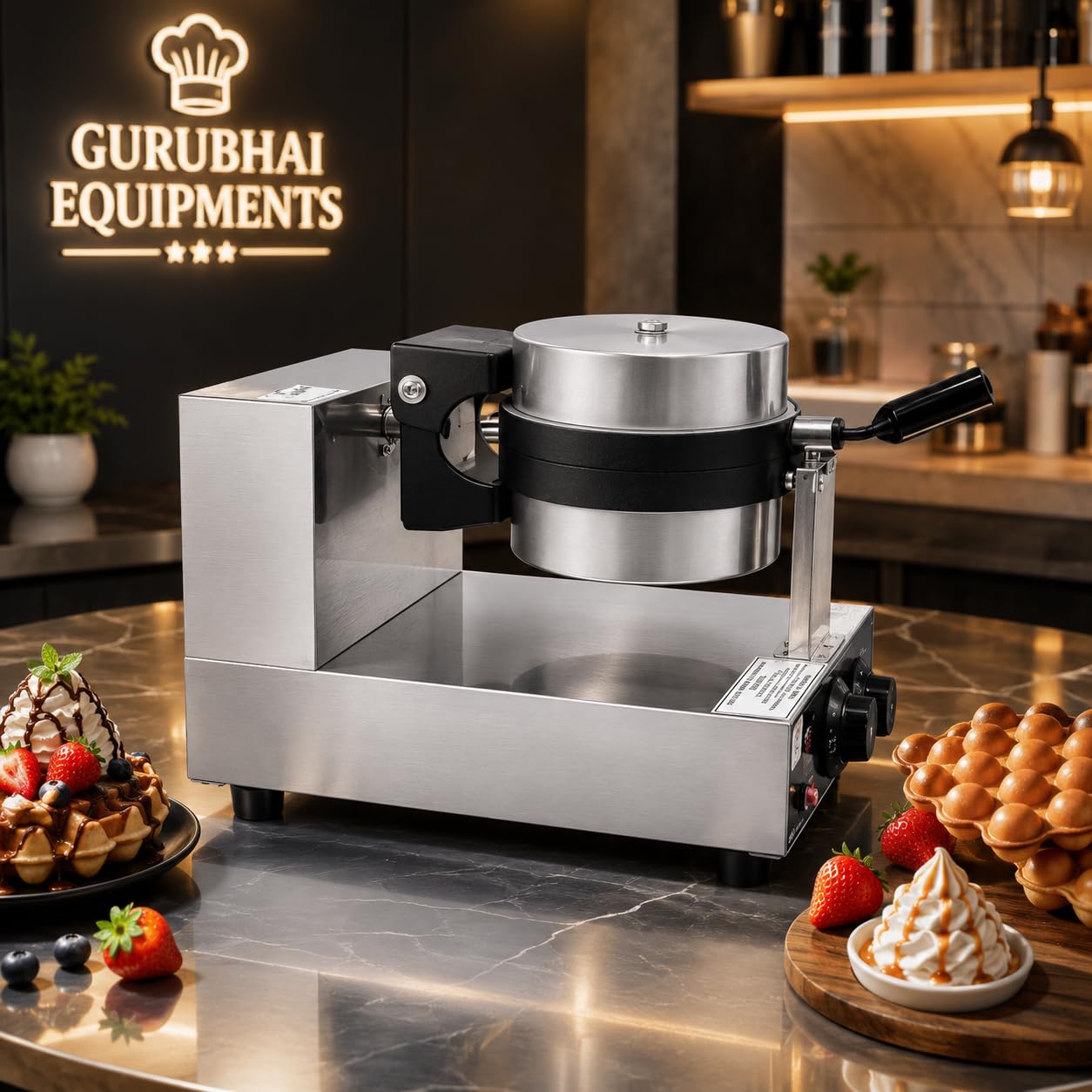 Gurubhai Equipments Commercial Waffle Maker Machine, Electric Belgian Waffle Baker, Professional Waffle Machine for Cafe Bakery Restaurant Food Stall