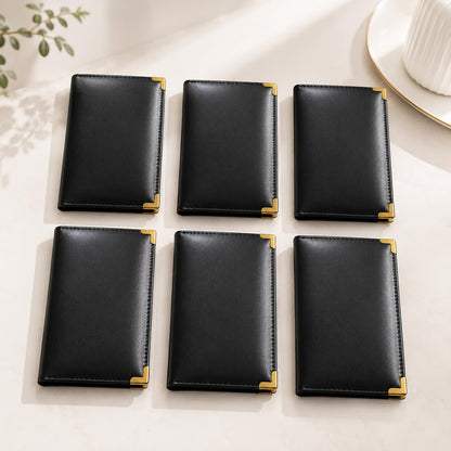 Gurubhai Equipments Set of 6 Bill Folders with Golden Corners | Black Leatherette Menu Holder for Restaurants, Hotels & Cafes | Durable Check Presenters/Receipt Holders for Commercial Use