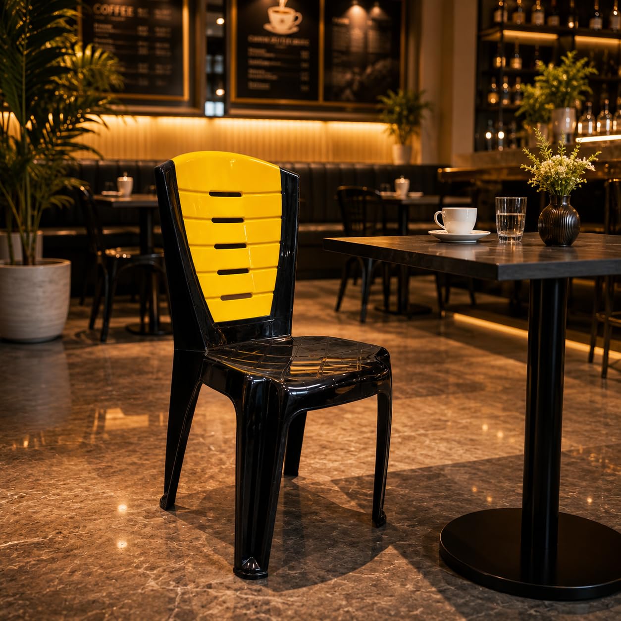GURUBHAI EQUIPMENTS Plastic Dining Chair Restaurant Chair Cafe Chair for Home Dining Room Indoor Outdoor Seating Yellow Pack of 4