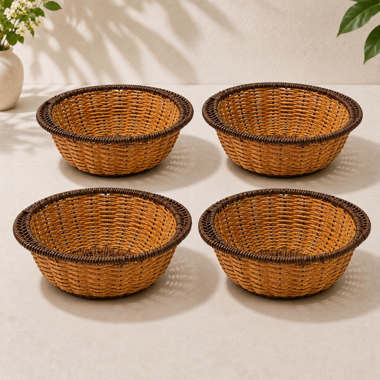Gurubhai Equipments Wicker Basket with Handle, Handwoven Storage and Carry Basket for Home, Kitchen, Laundry and Gift Hampers (4)