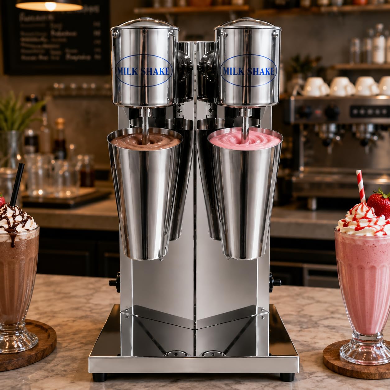 Gurubhai Equipments Electric Stainless Steel Double Head Milkshake Maker, 2-Speed Commercial Mixer With 220V, Includes Mixing Cup, Ideal For Smoothies & Shakes Heavy-Duty Drink Blender,560 Watts