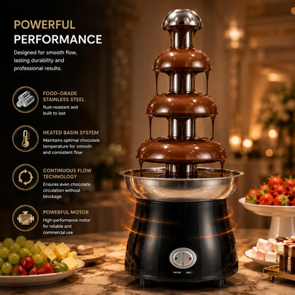 Gurubhai Equipments Electric Chocolate Fountain Machine with Stainless Steel Tower | 3-Tier Chocolate Fountain | Motor & Heating Control for Parties, Hotels, Catering & Events