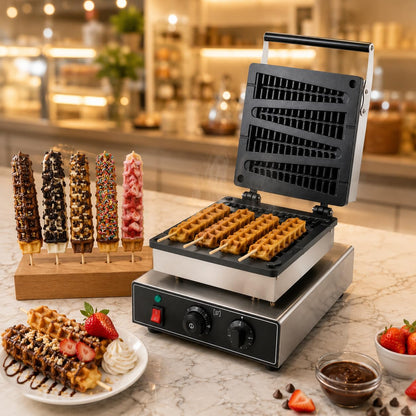 Gurubhai Equipments Lolly Stick Waffle Machine, Commercial Electric Waffle Pop Maker, Non-Stick Stick Waffle Baker for Cafe Bakery Restaurant