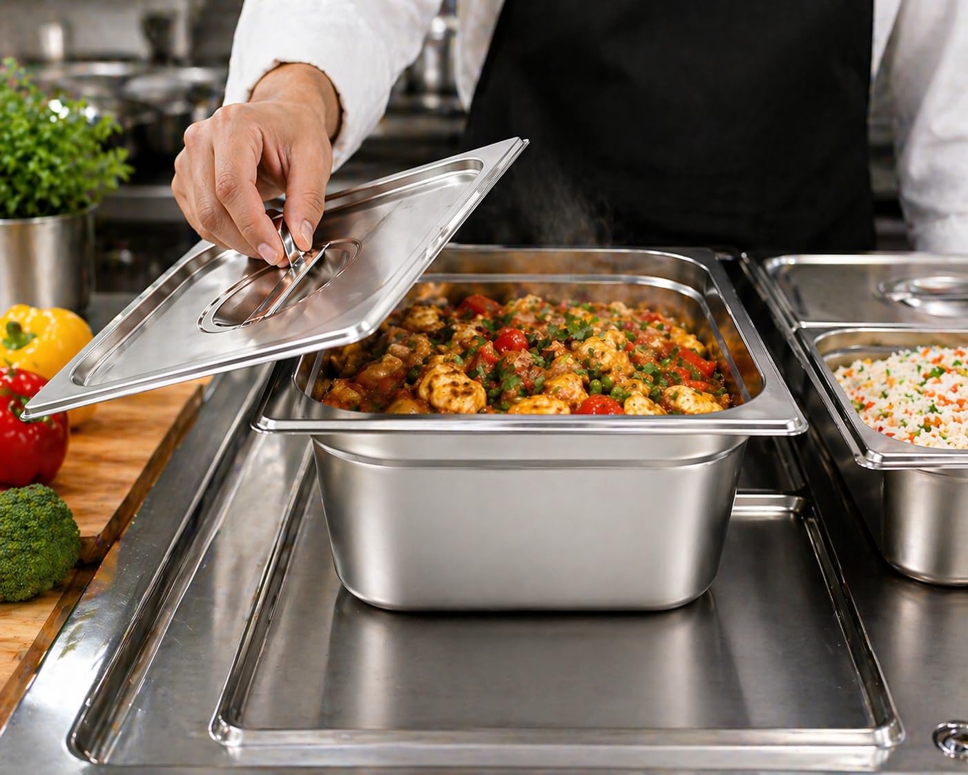 GURUBHAI EQUIPMENTS Gn Pan Food Container 1/2 100mm (4" Deep) Stainless Steel Gastronorm Pan with Lid-(Set of 1) – Easy-to-Clean Food Storage Solution for Commercial Kitchens, Catering use