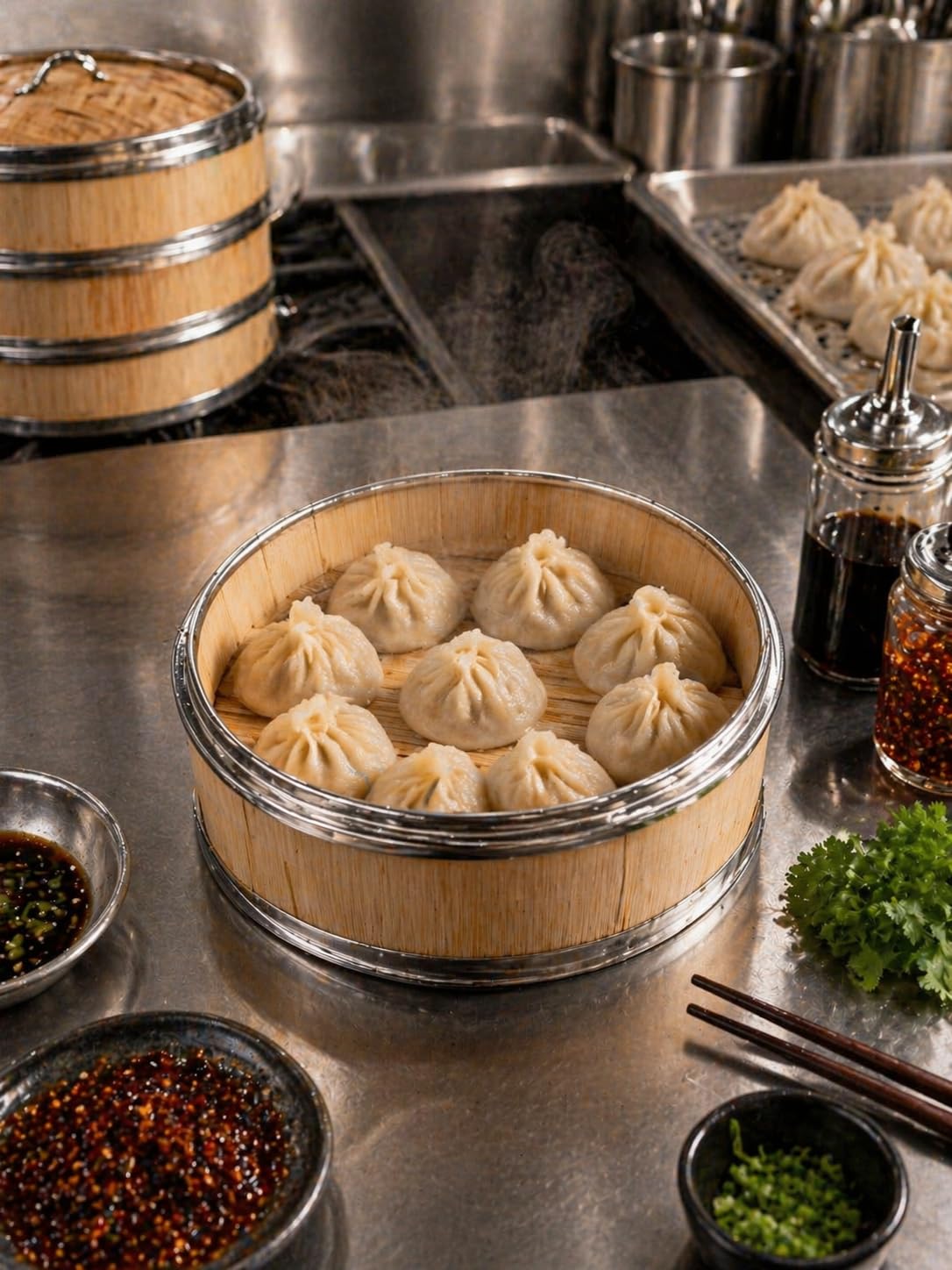 Gurubhai Equipments Bamboo Stainless Steel 16 Cm Steamer Basket with Lid – 1 Tier Round | Traditional Wooden Steamer for Momos, Dim Sum, Dumplings & Vegetables | Eco-Friendly Food Steamer for Healthy Cooking