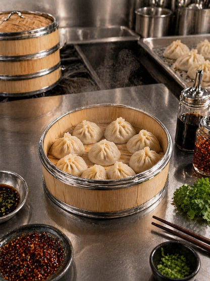 Gurubhai Equipments Bamboo Stainless Steel 16 Cm Steamer Basket with Lid – 1 Tier Round | Traditional Wooden Steamer for Momos, Dim Sum, Dumplings & Vegetables | Eco-Friendly Food Steamer for Healthy Cooking