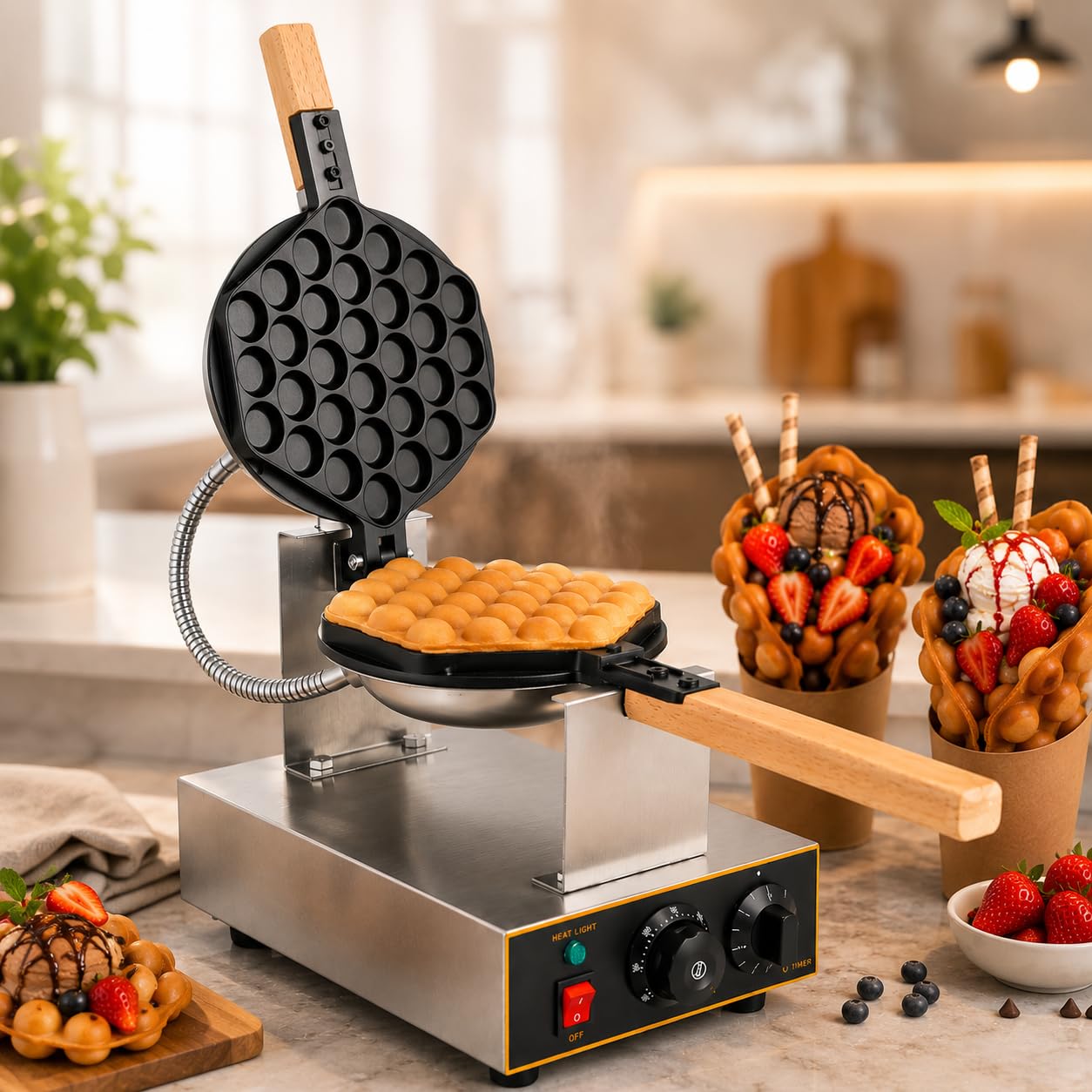 Gurubhai Equipments Commercial Waffle Maker Machine, Electric Belgian Waffle Baker, Professional Waffle Machine for Cafe Bakery Restaurant Food Stall