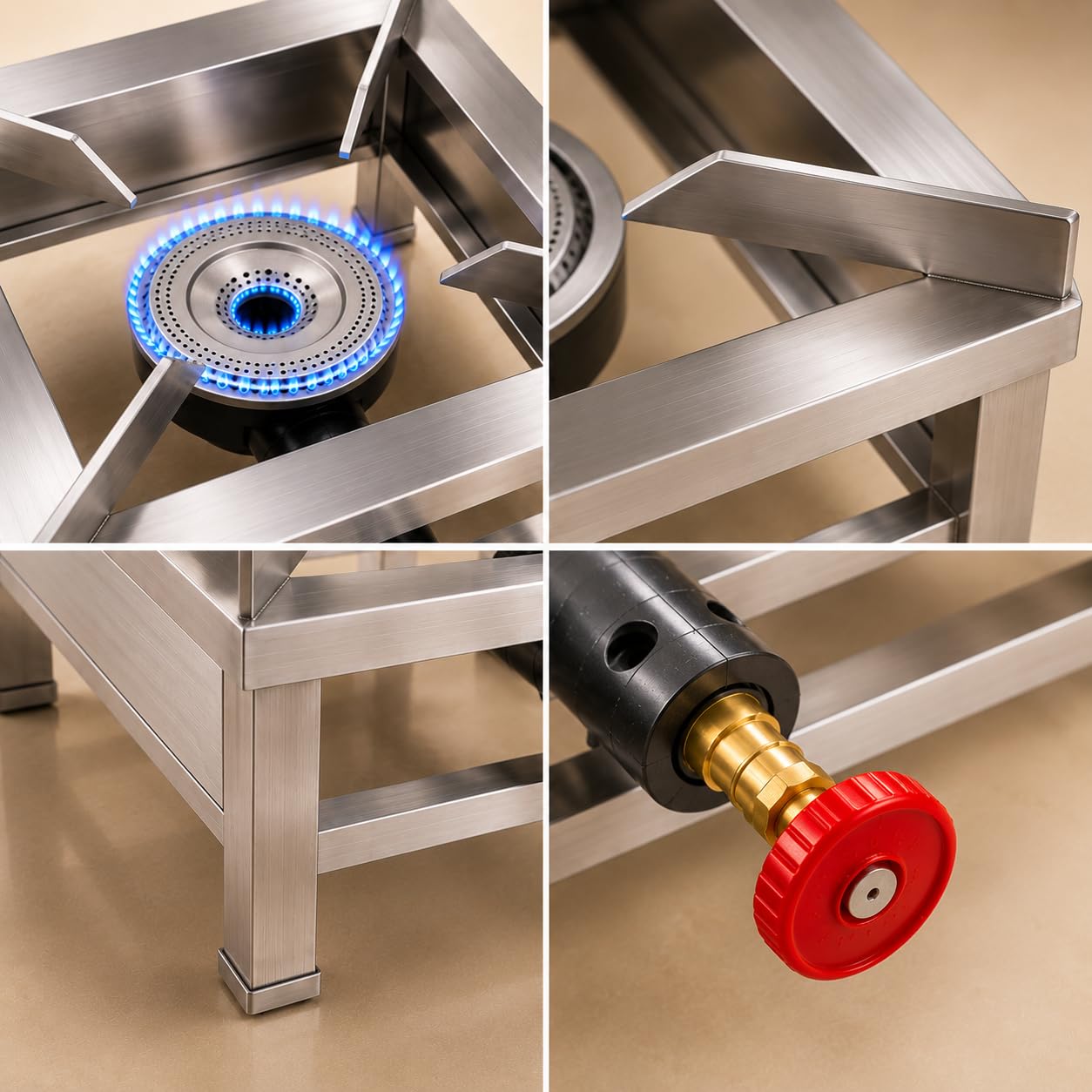 Gurubhai Equipments Square Catering Burner 10x10 Inch Heavy Duty LPG Gas Stove Stainless Steel Commercial Cooking Burner for Hotel Restaurant Catering Kitchen