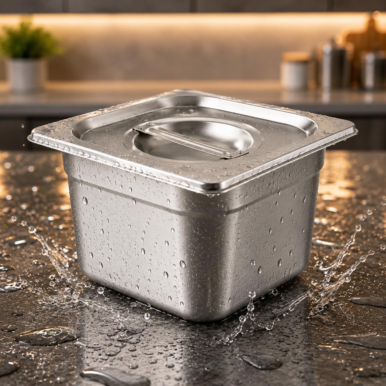 GURUBHAI EQUIPMENTS Stainless Steel 1/6 GN Pan with Lid – 100mm (4" Deep) Gastronorm Food Container | Easy-to-Clean Storage Solution for Commercial Kitchens, Restaurants & Catering (Set of 6)