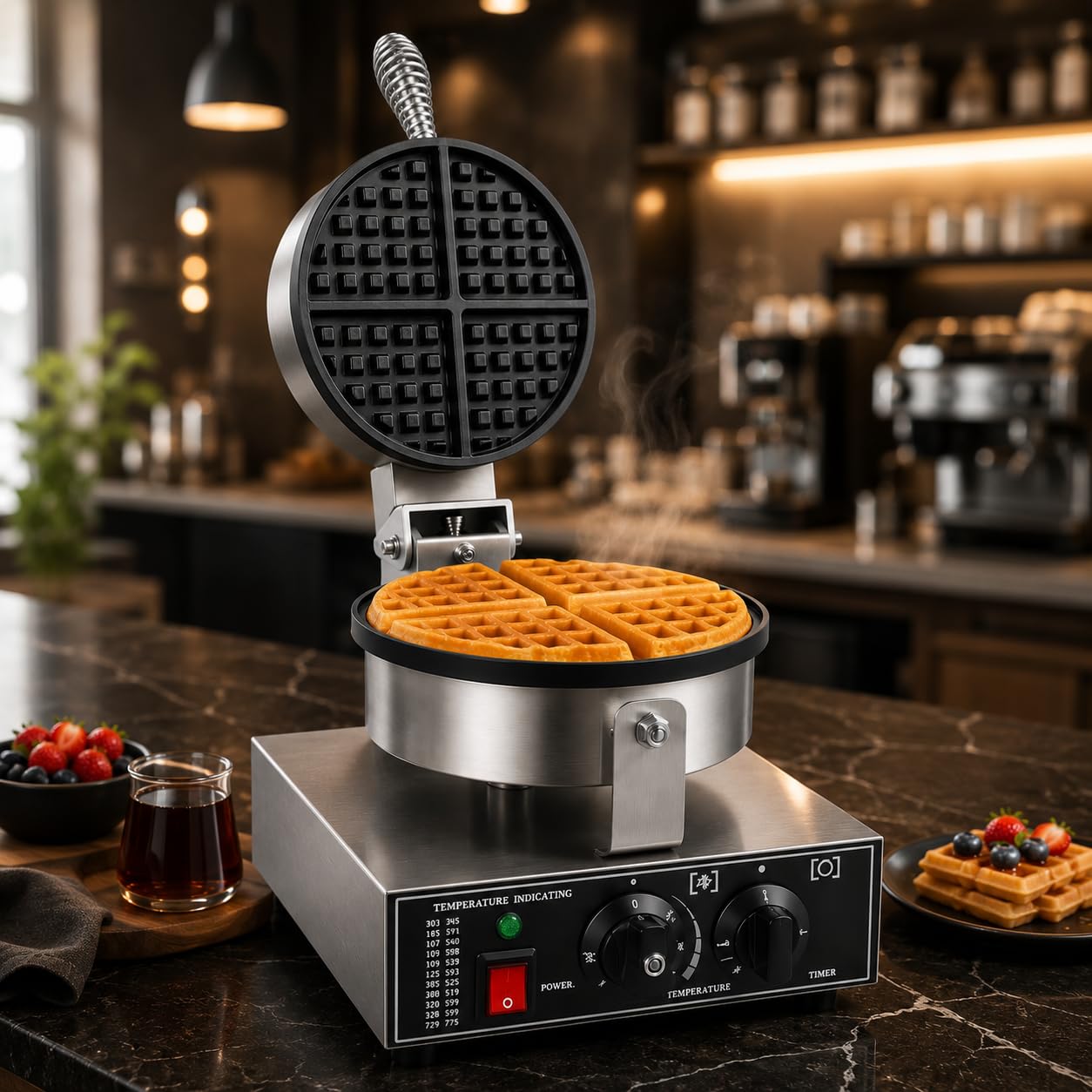 Gurubhai Equipments Round Belgian Waffle Machine, Commercial Electric Belgian Waffle Maker, Non-Stick Waffle Baker for Cafe Bakery Restaurant