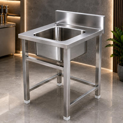 Gurubhai Equipments Stainless Steel Single Bowl Sink Unit with Backsplash | Heavy-Duty Commercial Kitchen Sink Table for Restaurants, Hotels & Catering Use