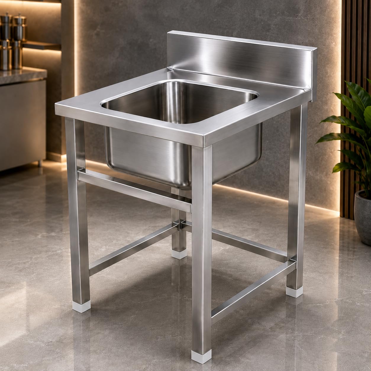 Gurubhai Equipments Stainless Steel Single Bowl Sink Unit with Backsplash | Heavy-Duty Commercial Kitchen Sink Table for Restaurants, Hotels & Catering Use