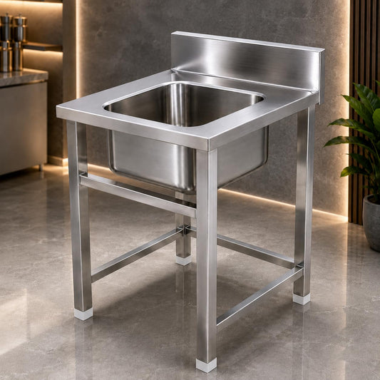 Gurubhai Equipments Stainless Steel Single Bowl Sink Unit with Backsplash | Heavy-Duty Commercial Kitchen Sink Table for Restaurants, Hotels & Catering Use