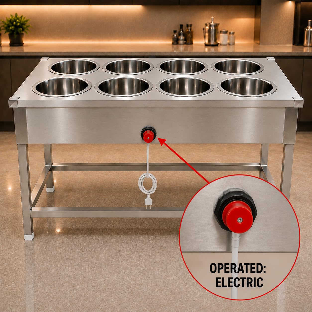 Gurubhai Equipments Electric Bain Marie Commercial Food Warmer Steam Table Buffet Counter for Restaurant Catering