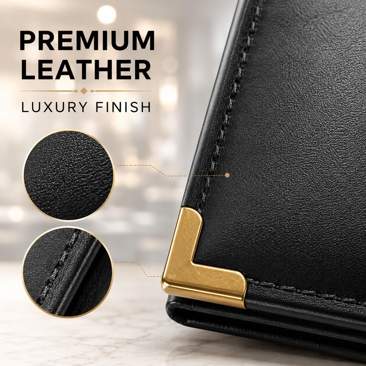 Gurubhai Equipments Set of 6 Bill Folders with Golden Corners | Black Leatherette Menu Holder for Restaurants, Hotels & Cafes | Durable Check Presenters/Receipt Holders for Commercial Use